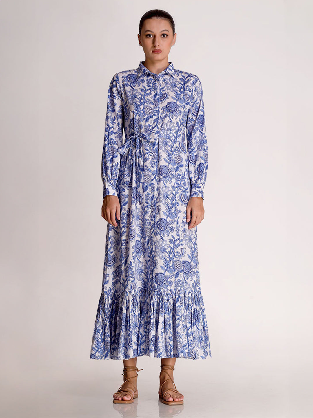 Linda - Porcelain Print Shirt Maxi Dress