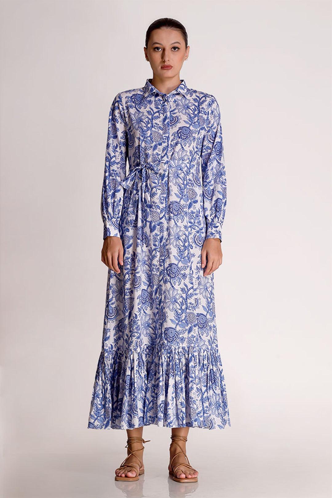 Linda - Porcelain Print Shirt Maxi Dress