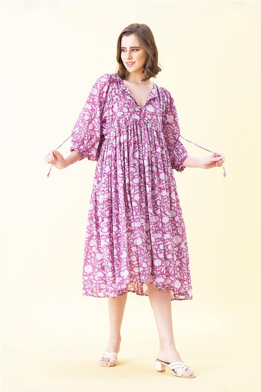 Ava Printed Midi Dress - Mauve