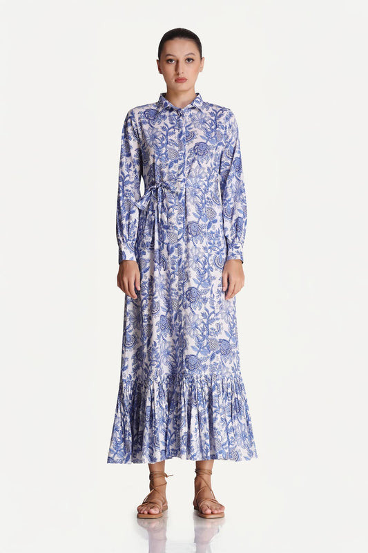 Linda - Porcelain Print Shirt Maxi Dress