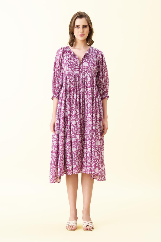 Ava Printed Midi Dress - Mauve