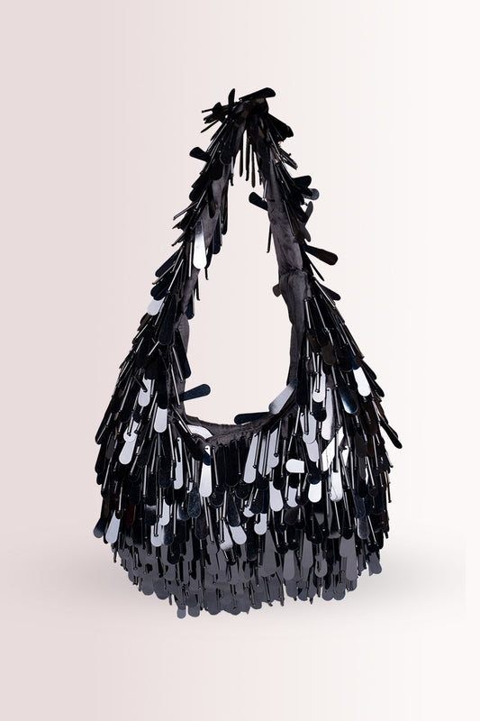 Raven Black Fringe-detail Handbag