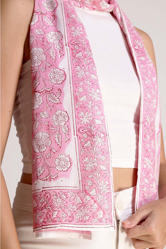 Saisha Cotton Pink Sorbet All-over Floral Scarf