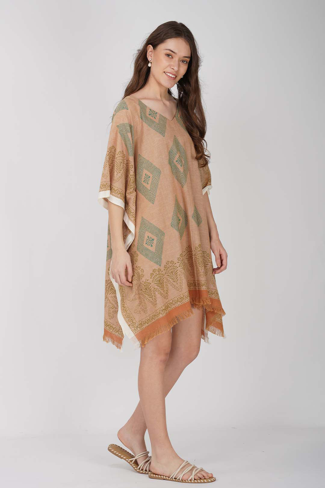 Bella Block Print Khadi Cotton Kaftan