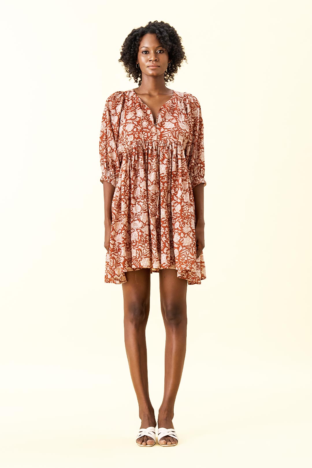 Ava Printed Mini Dress - Rust