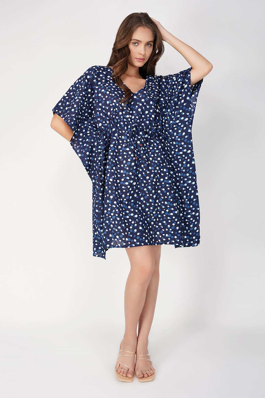 Ayla Block Printed Dotted Kaftan