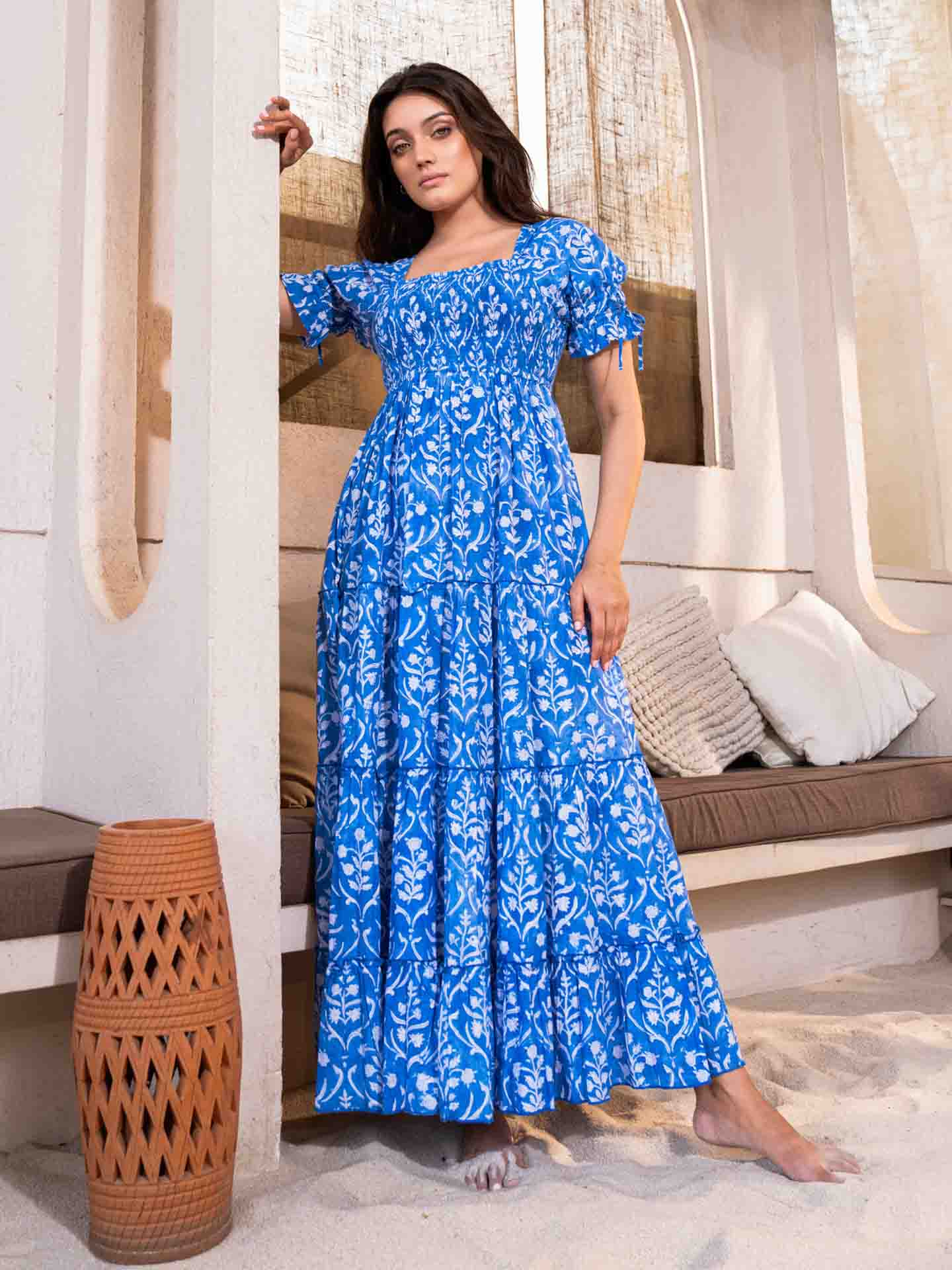 Alice - Floral Printed Maxi Dress - Blue