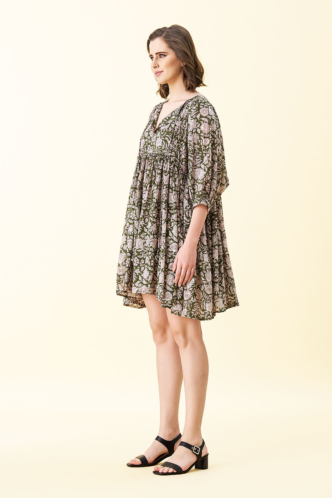 Ava Printed Mini Dress - Olive Green