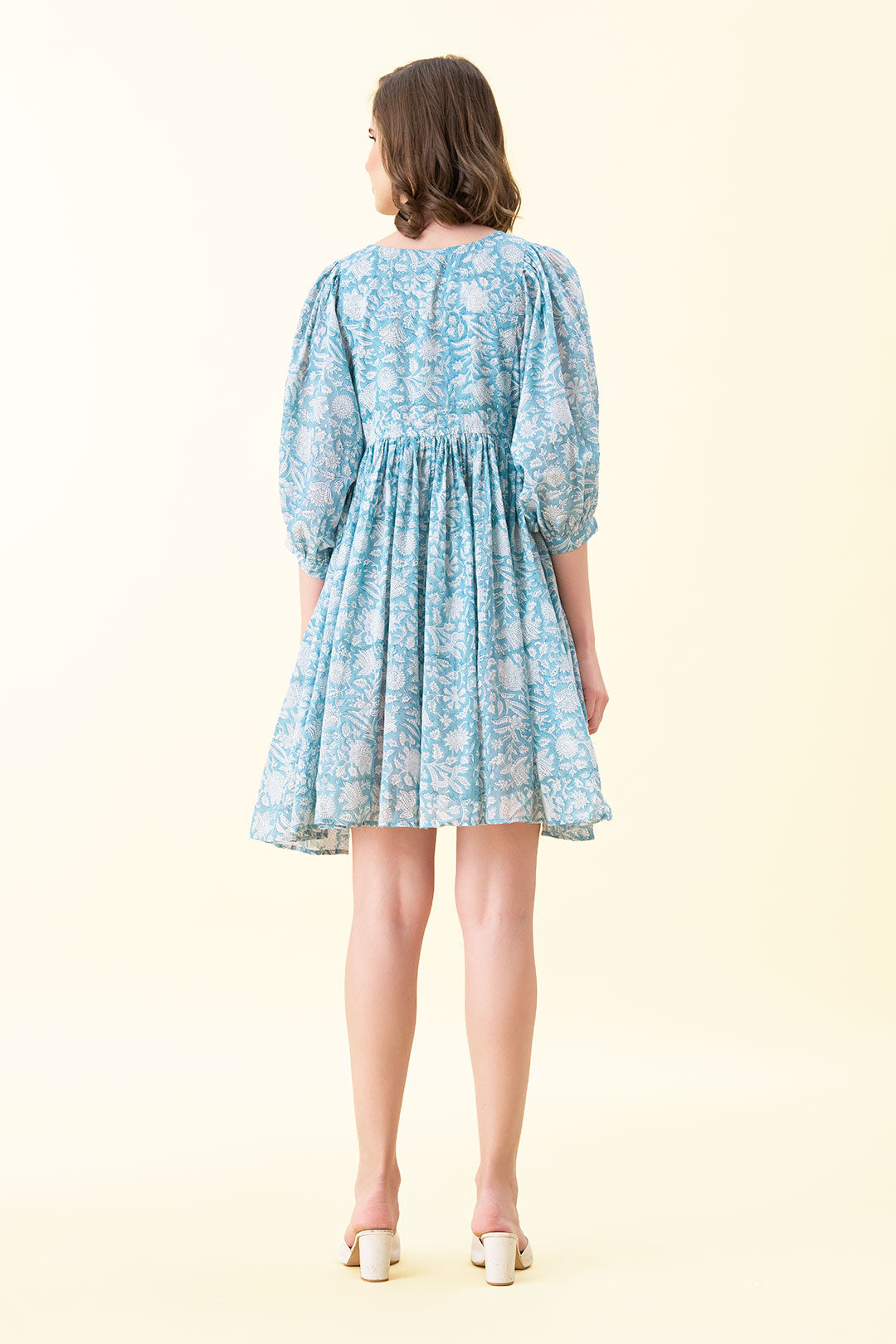 Ava Printed Mini Dress - Powder Blue