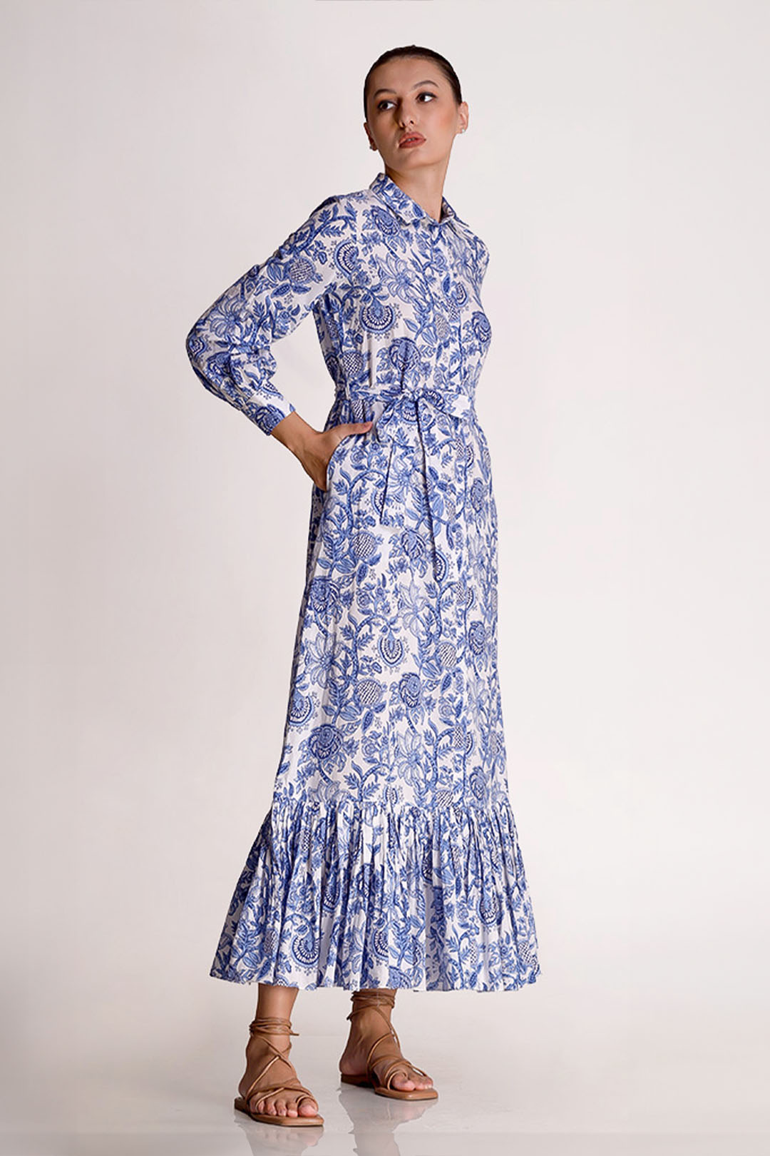 Linda - Porcelain Print Shirt Maxi Dress