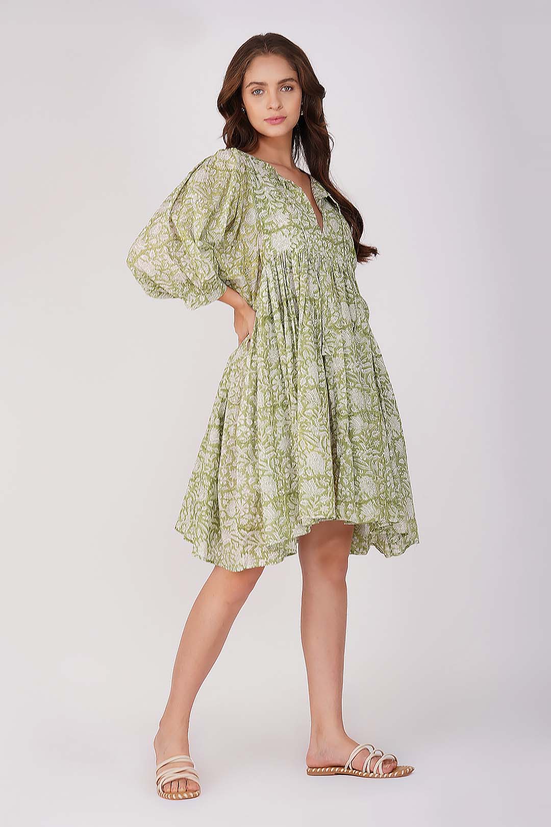 Ava Printed Mini Dress - Green