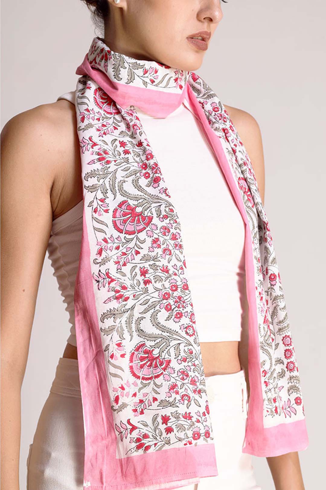 Sabrina Cotton Wildflower Motif  Scarf