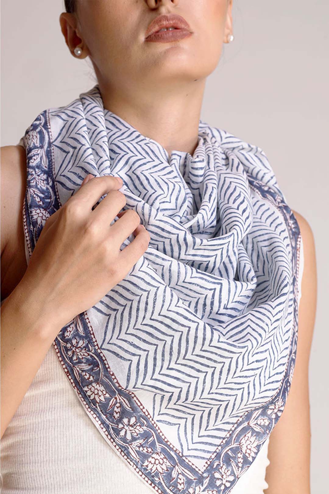 Soraya Blue & White Abstract Print Scarf