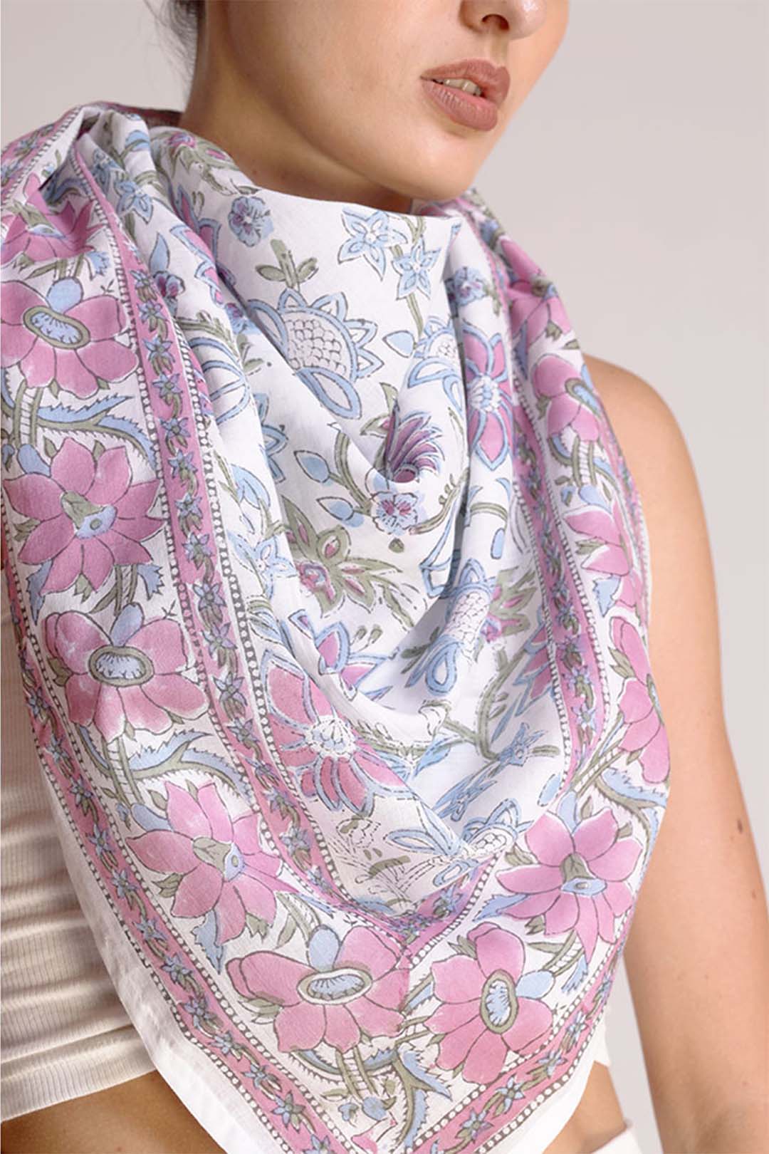 Saba Cotton Daisy Multicolor Floral Scarf