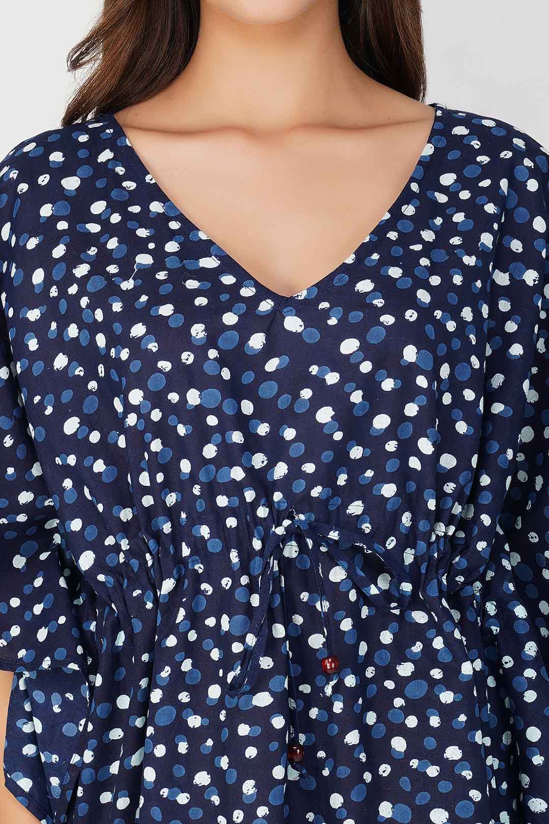 Ayla Block Printed Dotted Kaftan