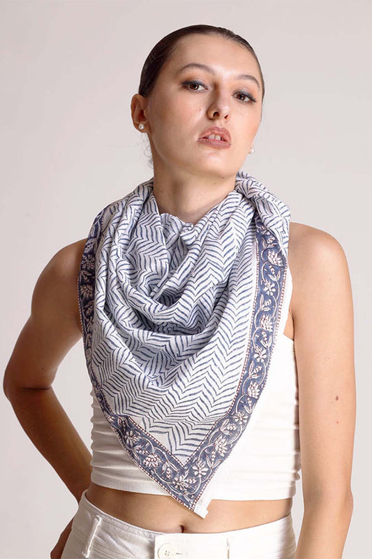 Soraya Blue & White Abstract Print Scarf