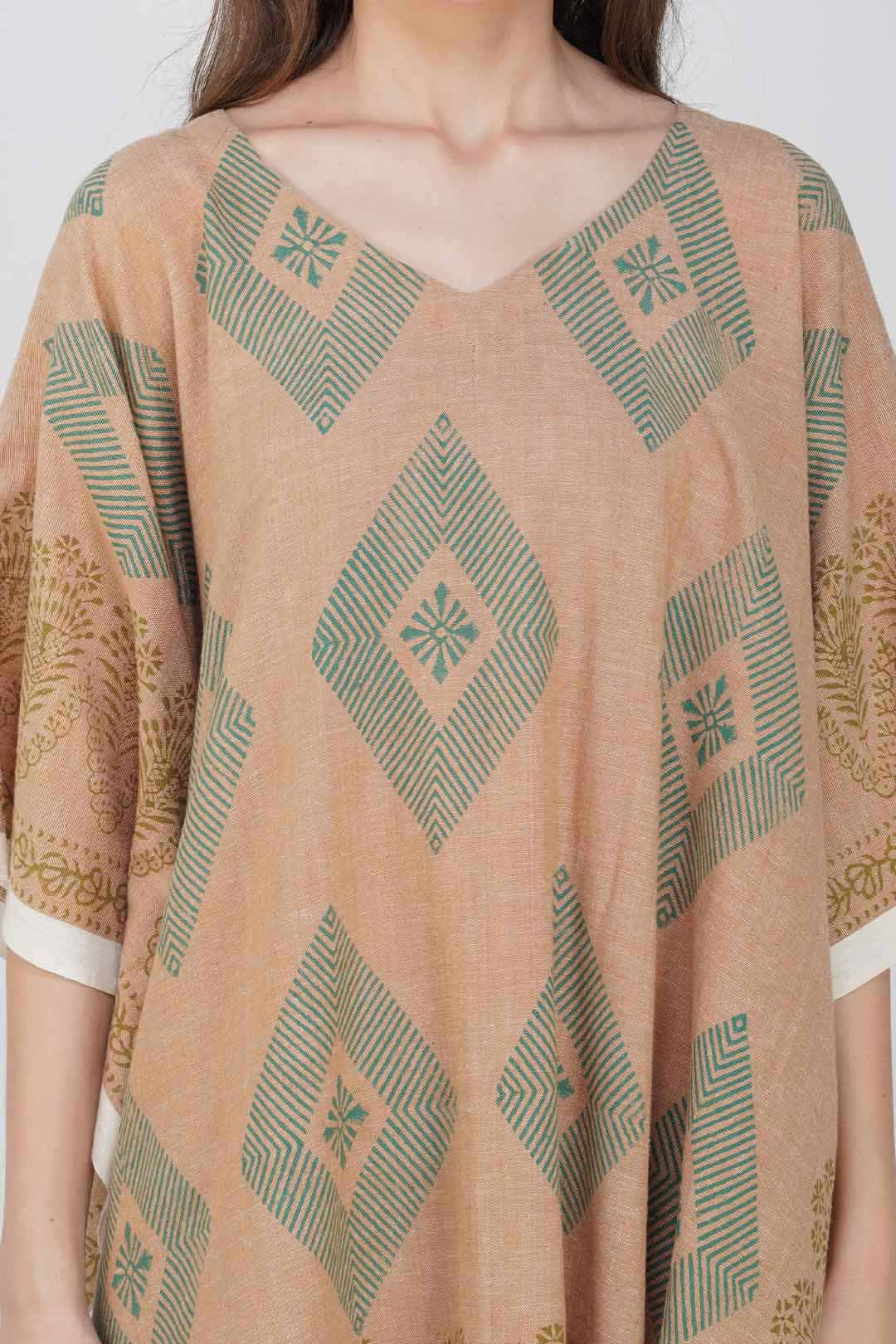 Bella Block Print Khadi Cotton Kaftan