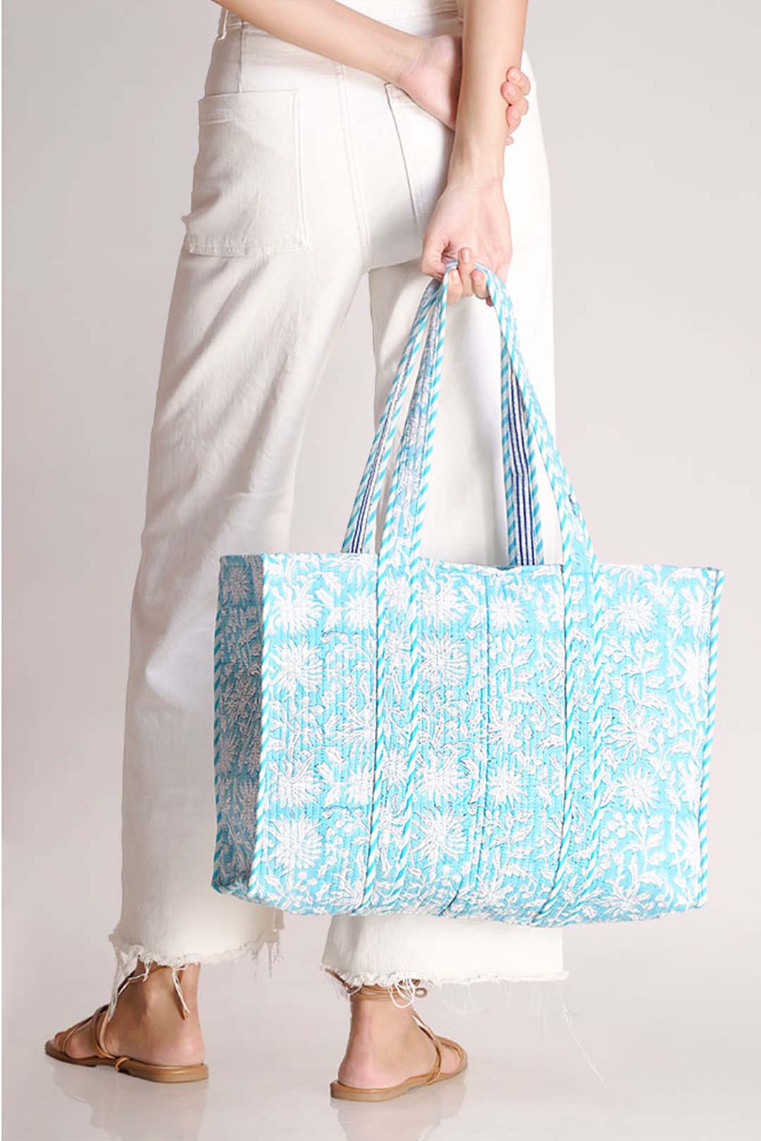 Ava Blue Chrysanthemum Motif Tote Bag