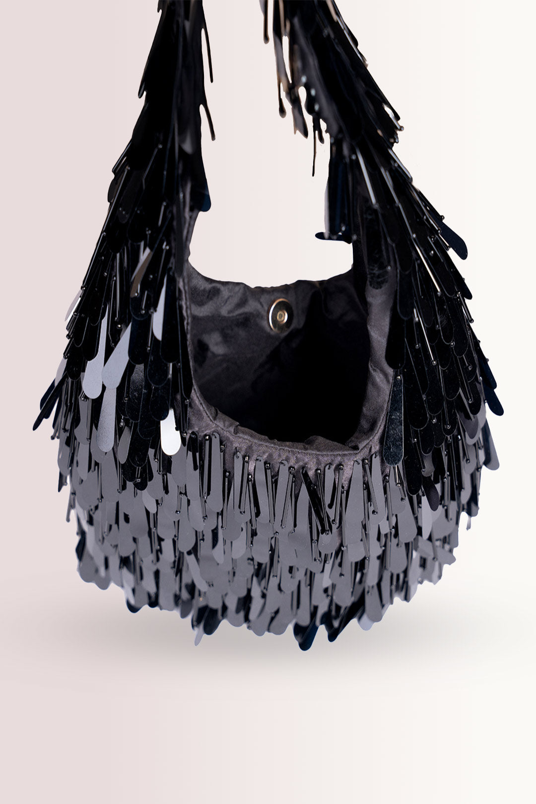 Raven Black Fringe-detail Handbag