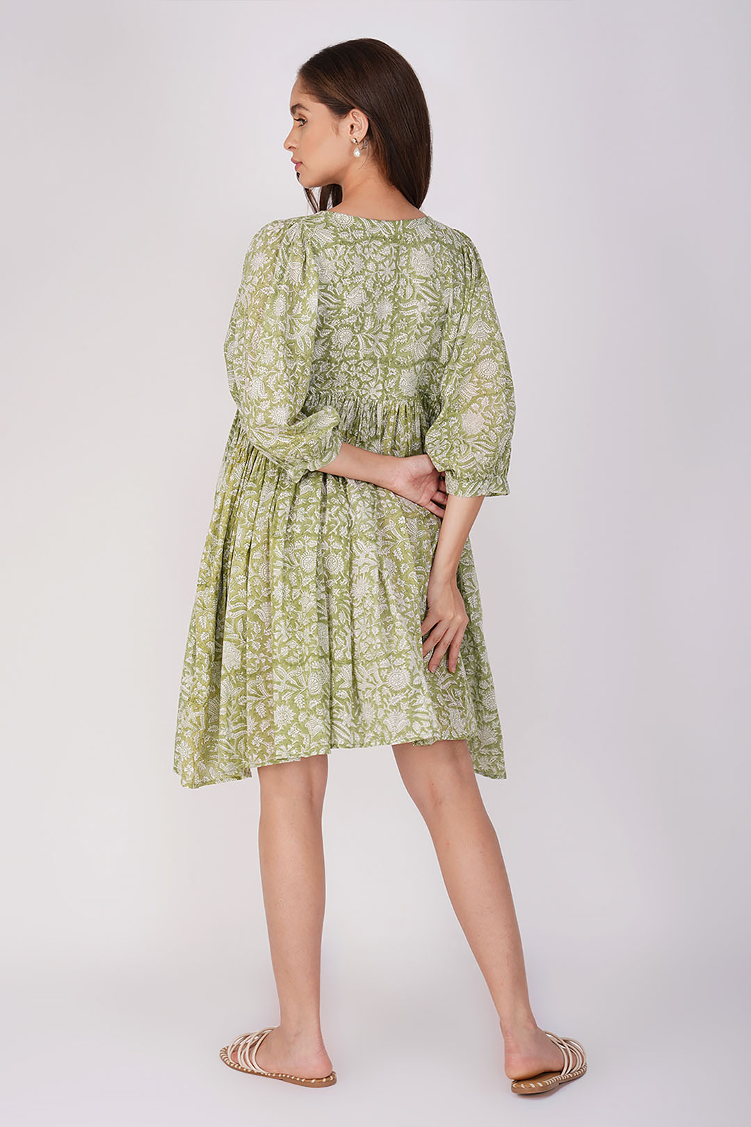 Ava Printed Mini Dress - Green