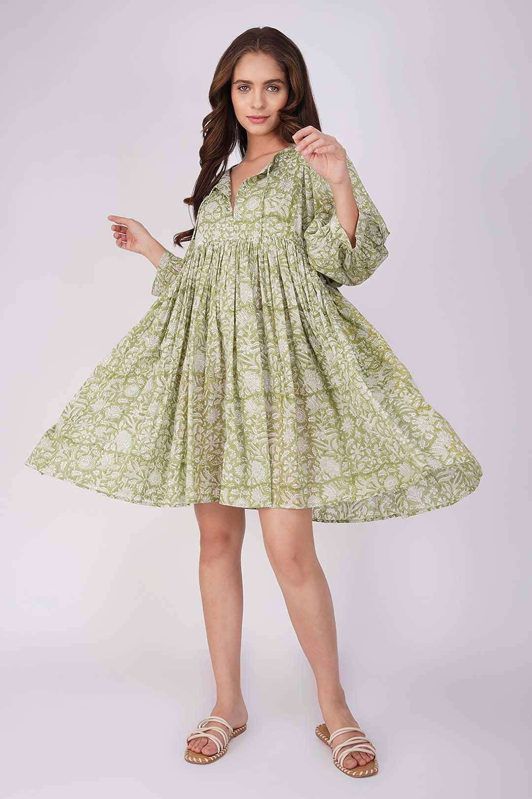 Ava Printed Mini Dress - Green