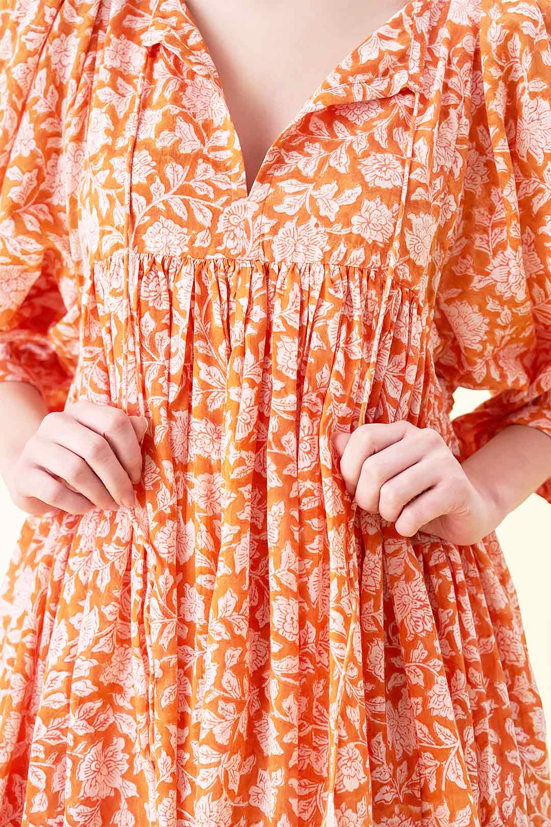 Ava Printed Mini Dress - Orange