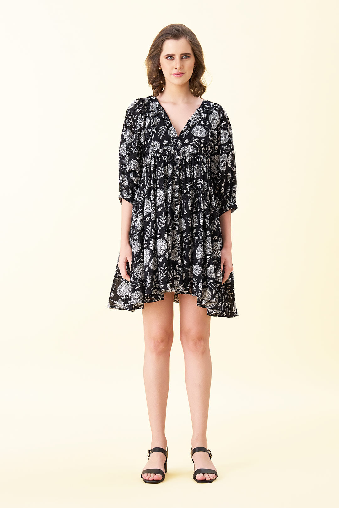 Ava Printed Mini Dress - Black