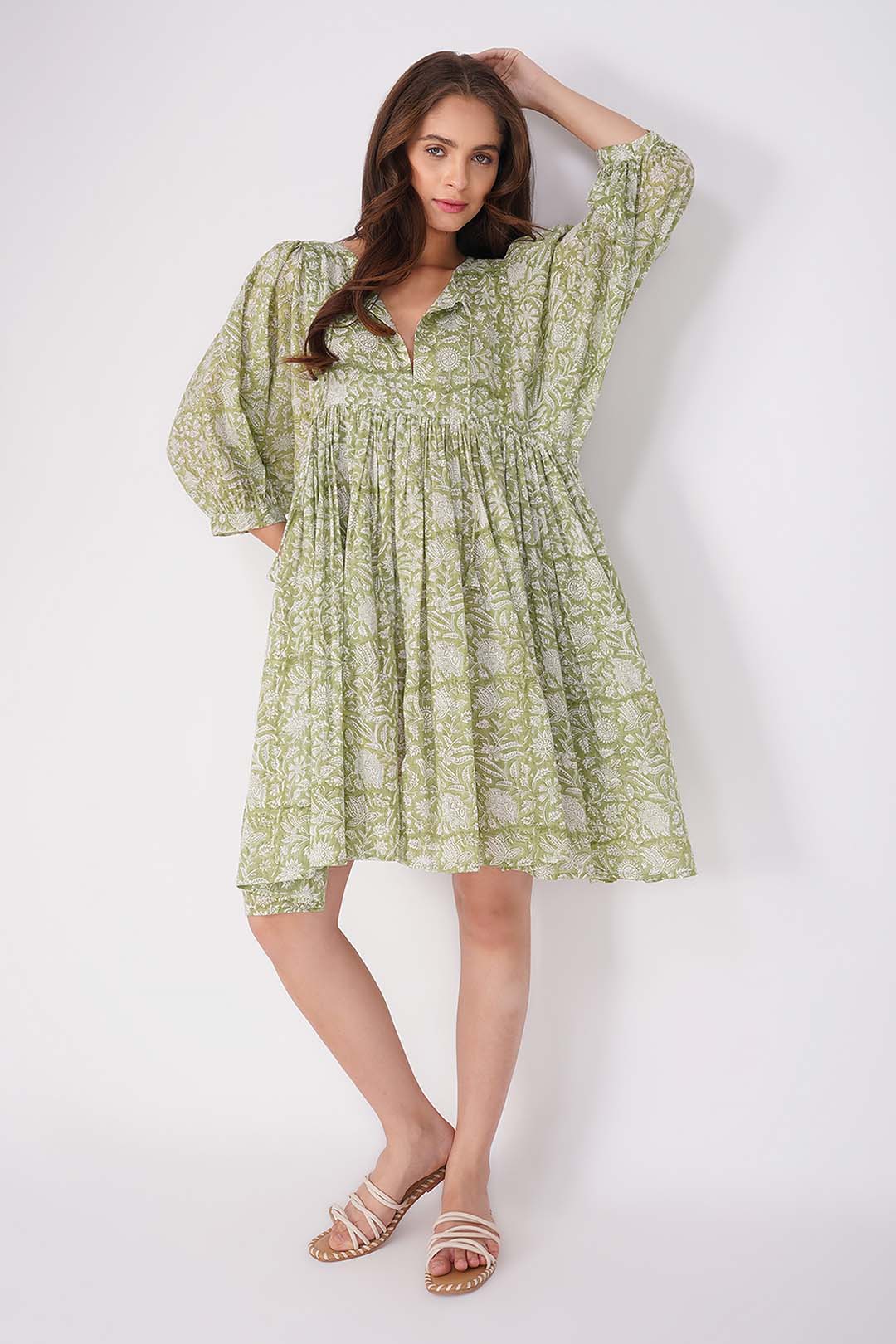 Ava Printed Mini Dress - Green