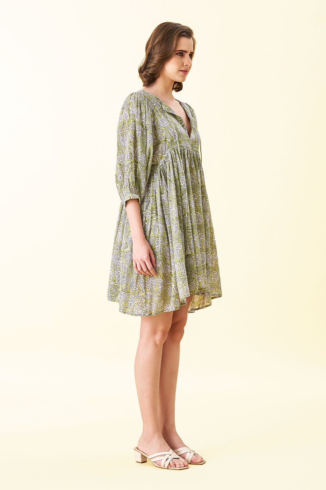 Ava Printed Mini Dress - Sage Green