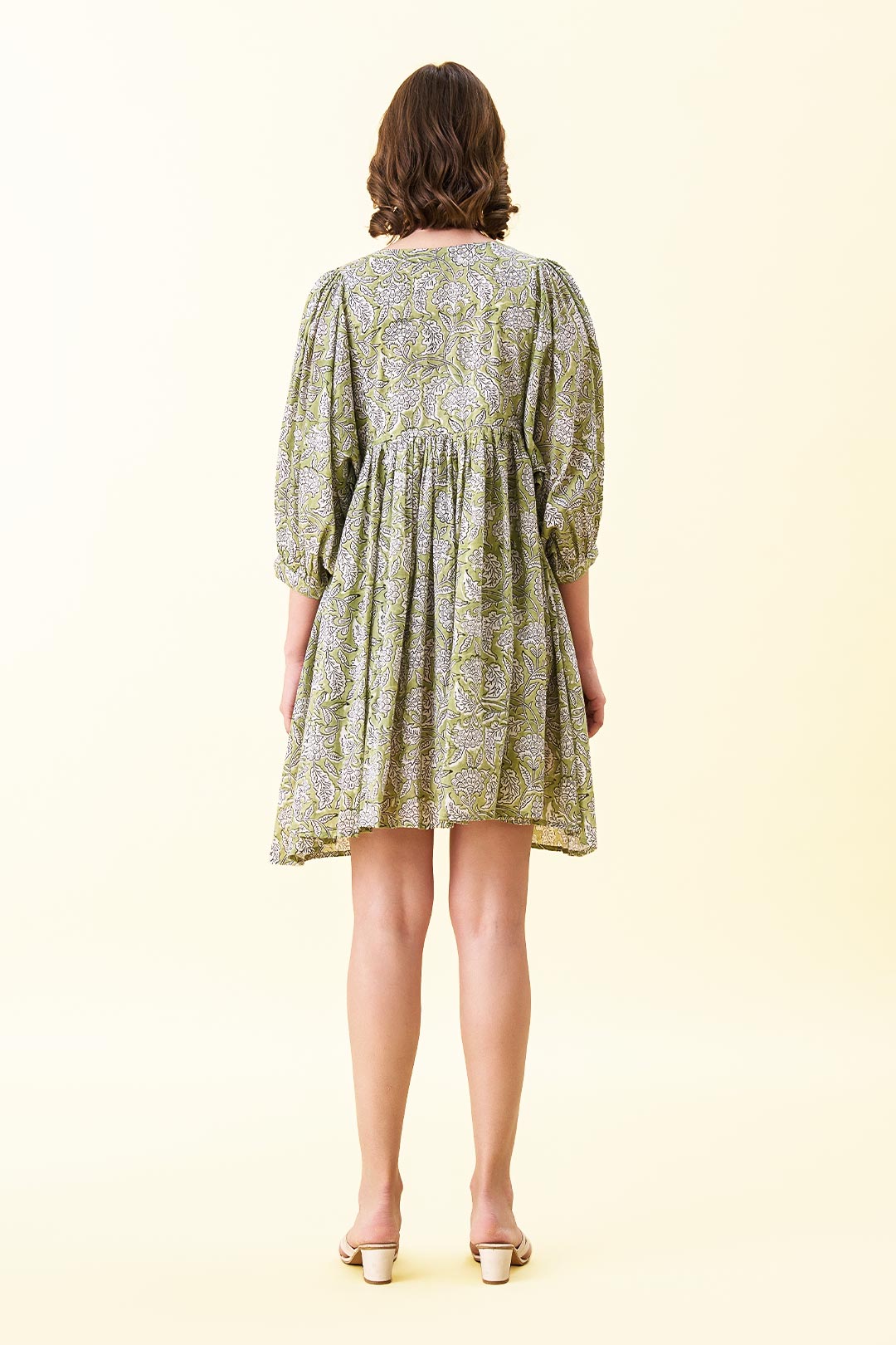 Ava Printed Mini Dress - Sage Green