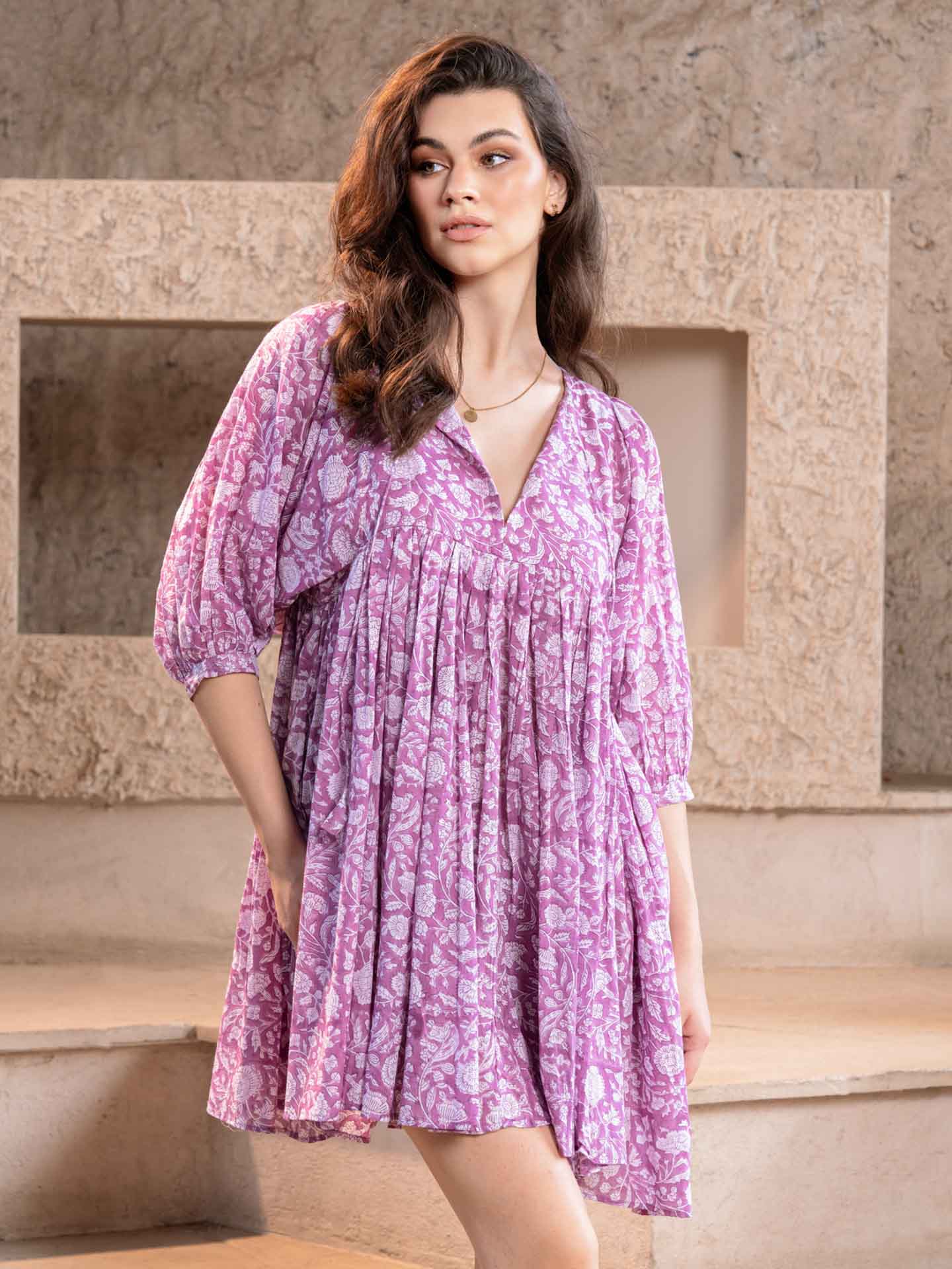 Ava - Printed Mini Dress - Mauve