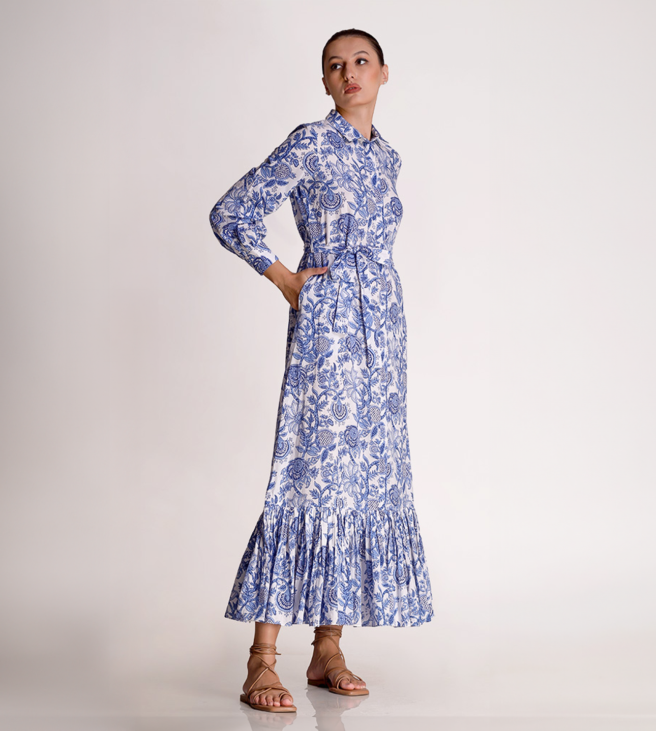 Linda - Porcelain Print Shirt Maxi Dress