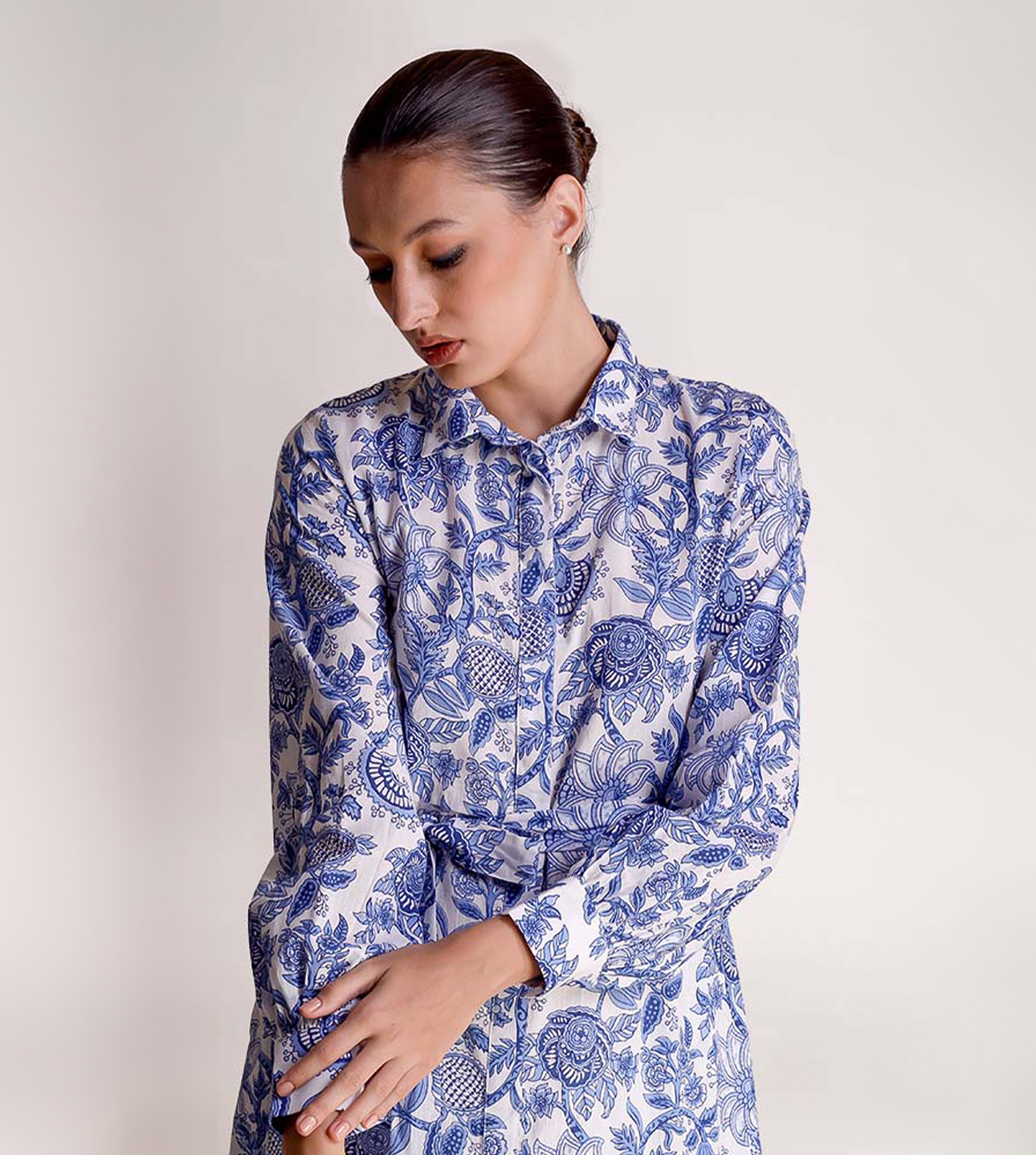 Linda - Porcelain Print Shirt Maxi Dress