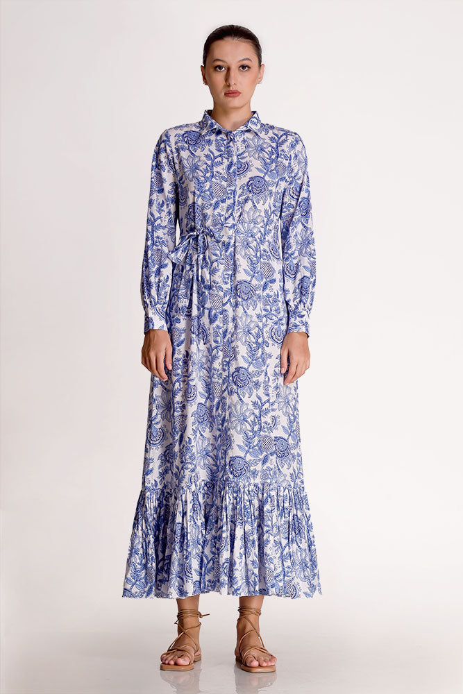 Linda - Porcelain Print Shirt Maxi Dress