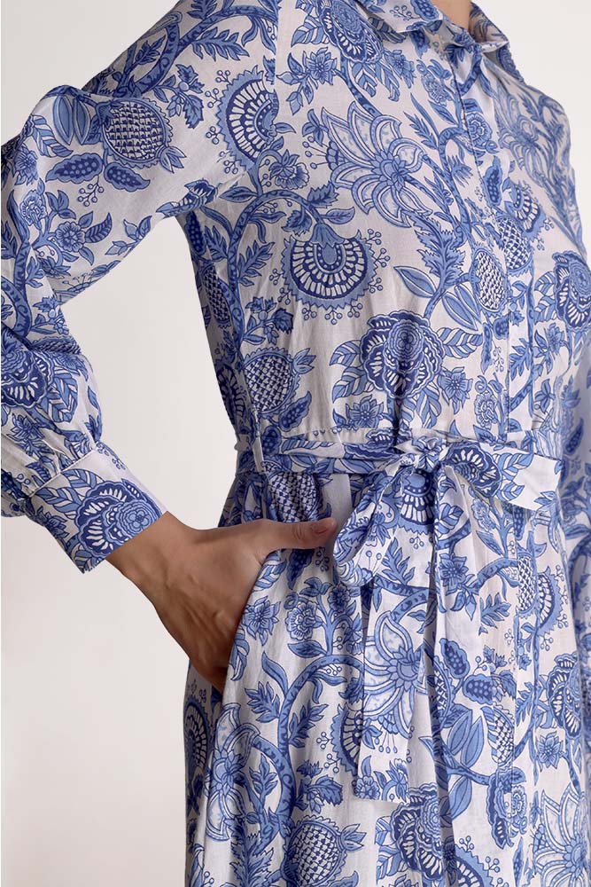 Linda - Porcelain Print Shirt Maxi Dress