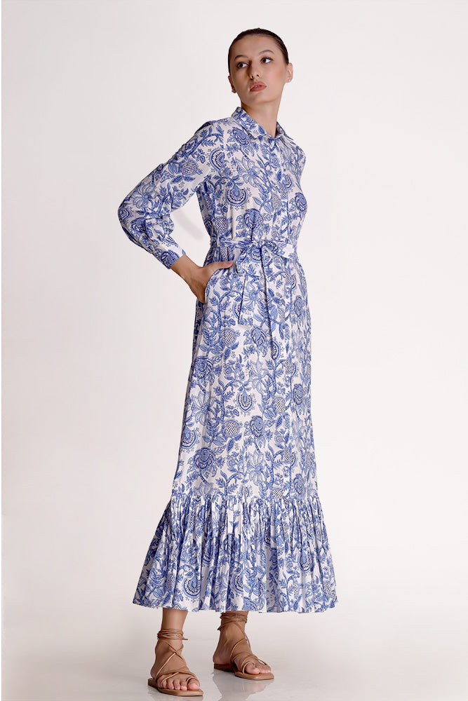 Linda - Porcelain Print Shirt Maxi Dress