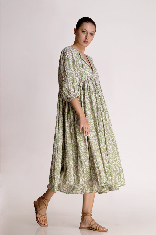 Ava - Printed Midi Dress - Jade