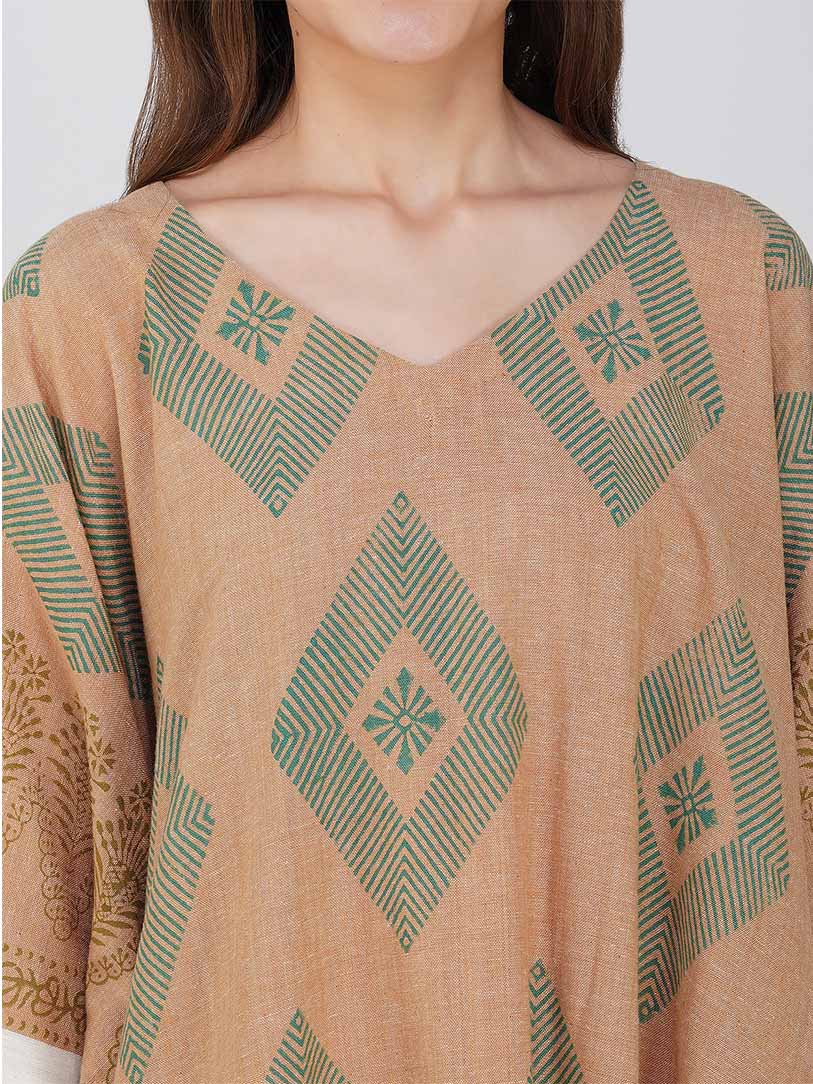 Bella Block Print Khadi Cotton Kaftan