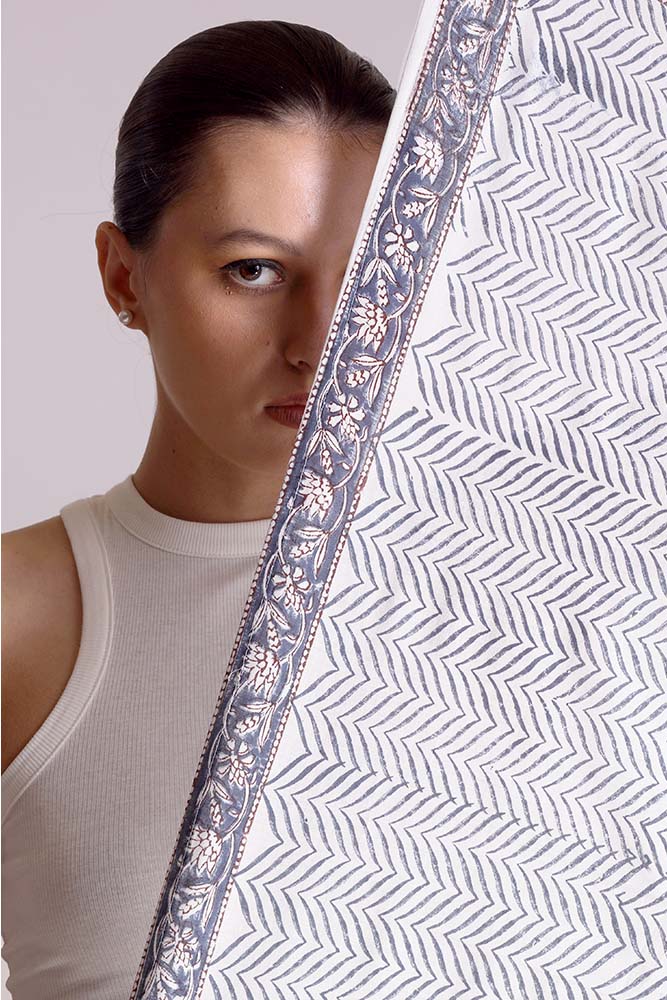 Soraya Blue & White Abstract Print Scarf