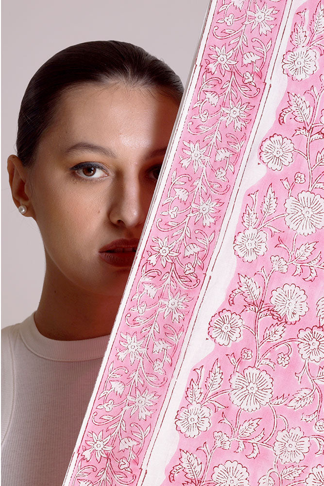 Saisha Cotton Pink Sorbet All-over Floral Scarf