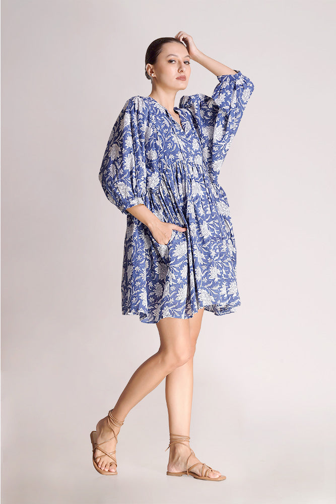 Ava -  Printed Mini Dress - Ocean Blue