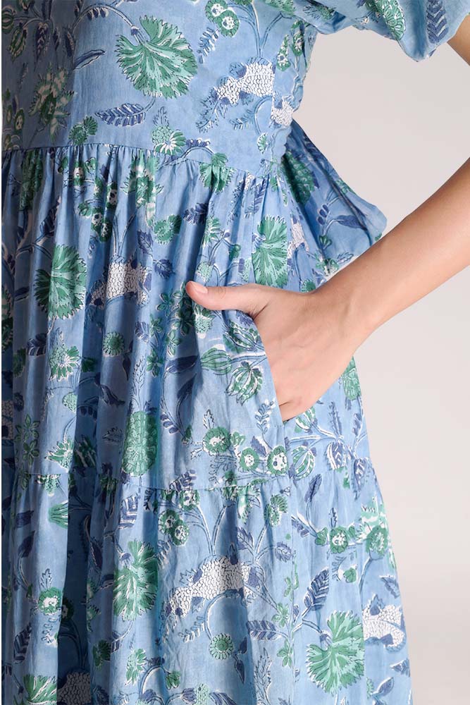 Avril - Floral Motif Dress - Blue