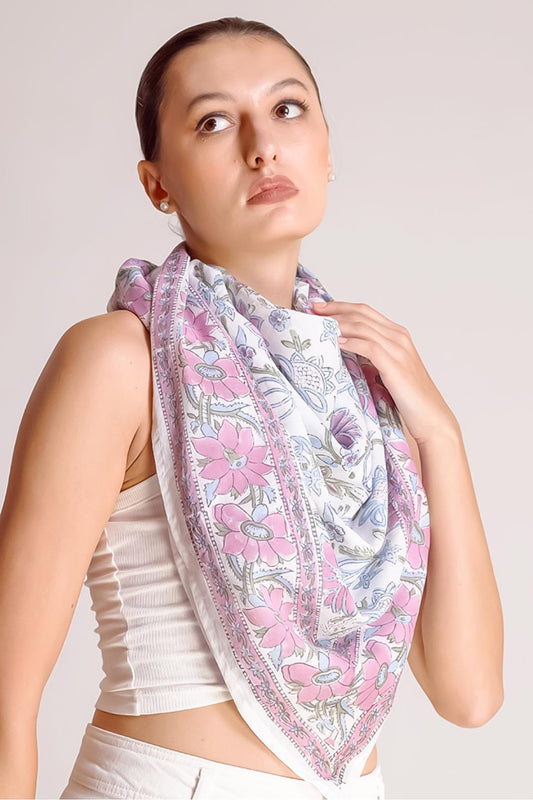 Saba Cotton Daisy Multicolor Floral Scarf