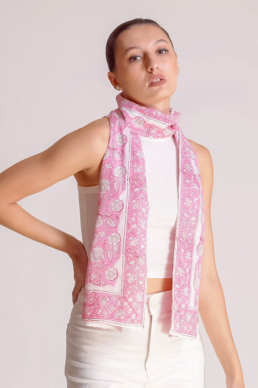 Saisha Cotton Pink Sorbet All-over Floral Scarf