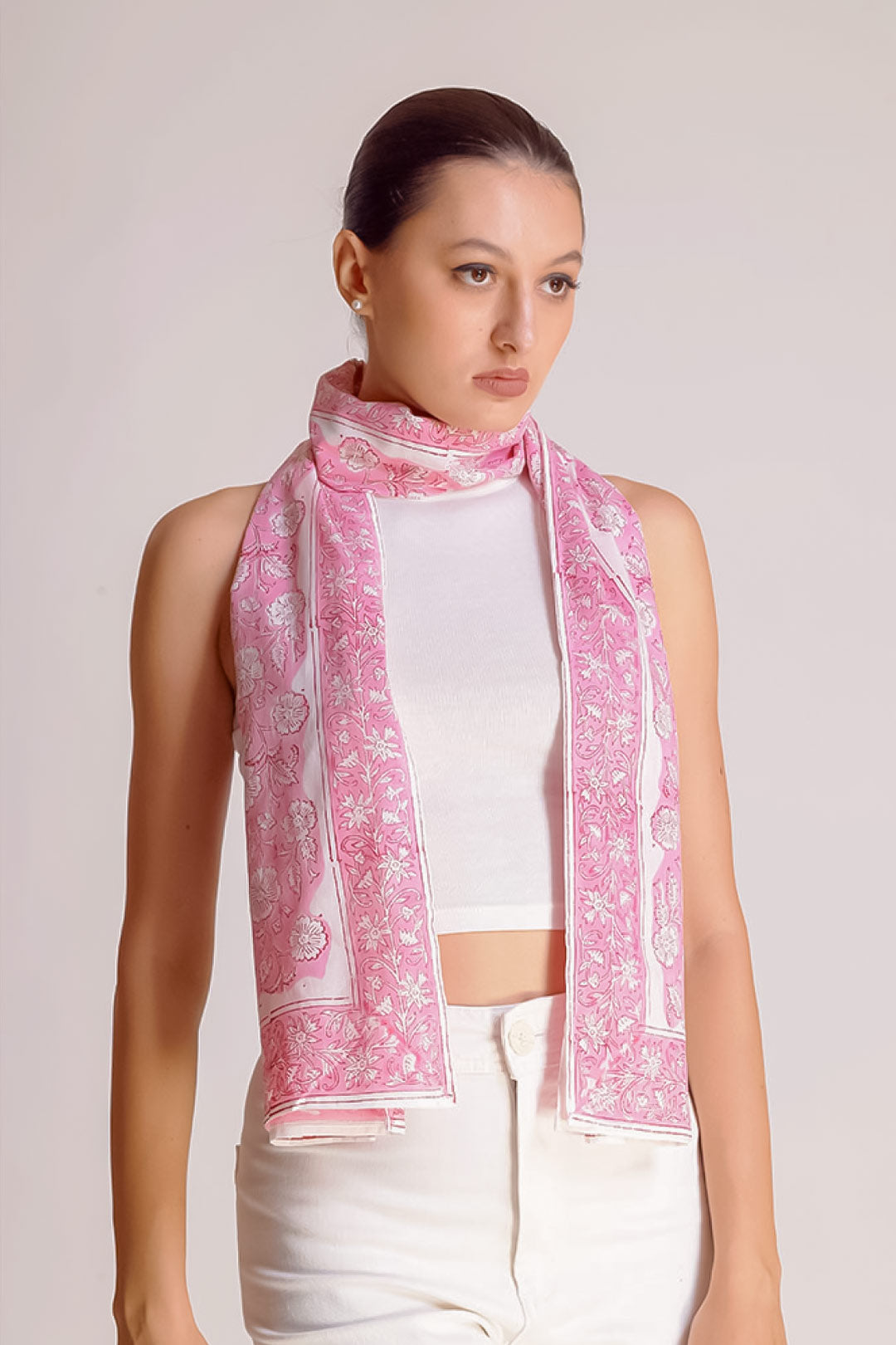 Saisha Cotton Pink Sorbet All-over Floral Scarf