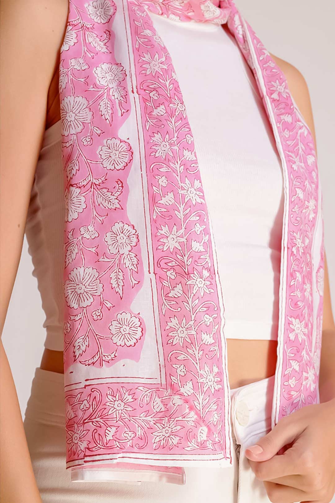 Saisha Cotton Pink Sorbet All-over Floral Scarf