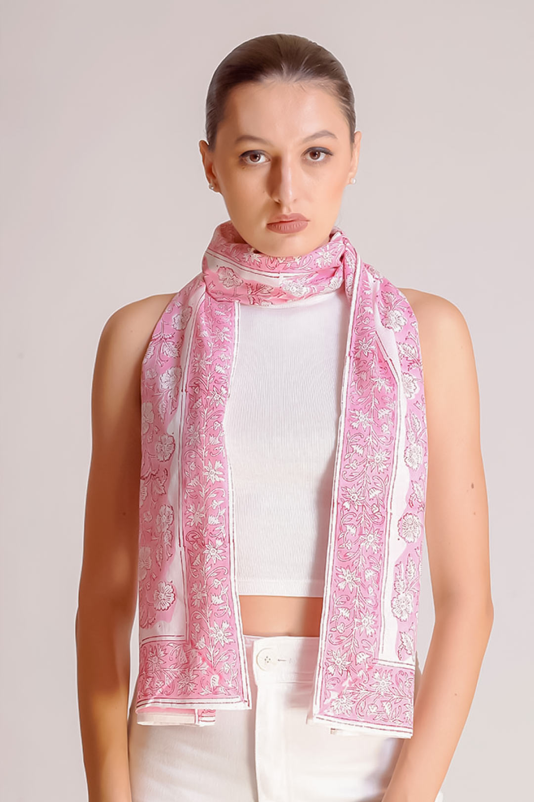 Saisha Cotton Pink Sorbet All-over Floral Scarf