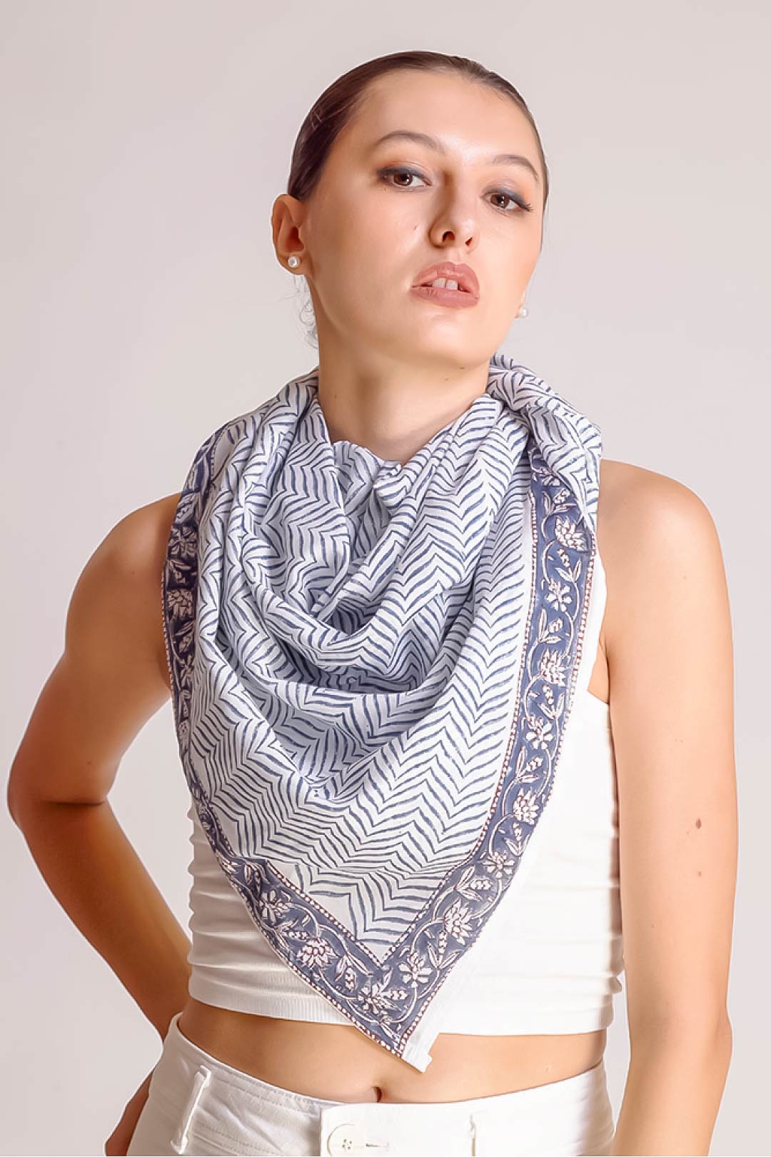 Soraya Blue & White Abstract Print Scarf