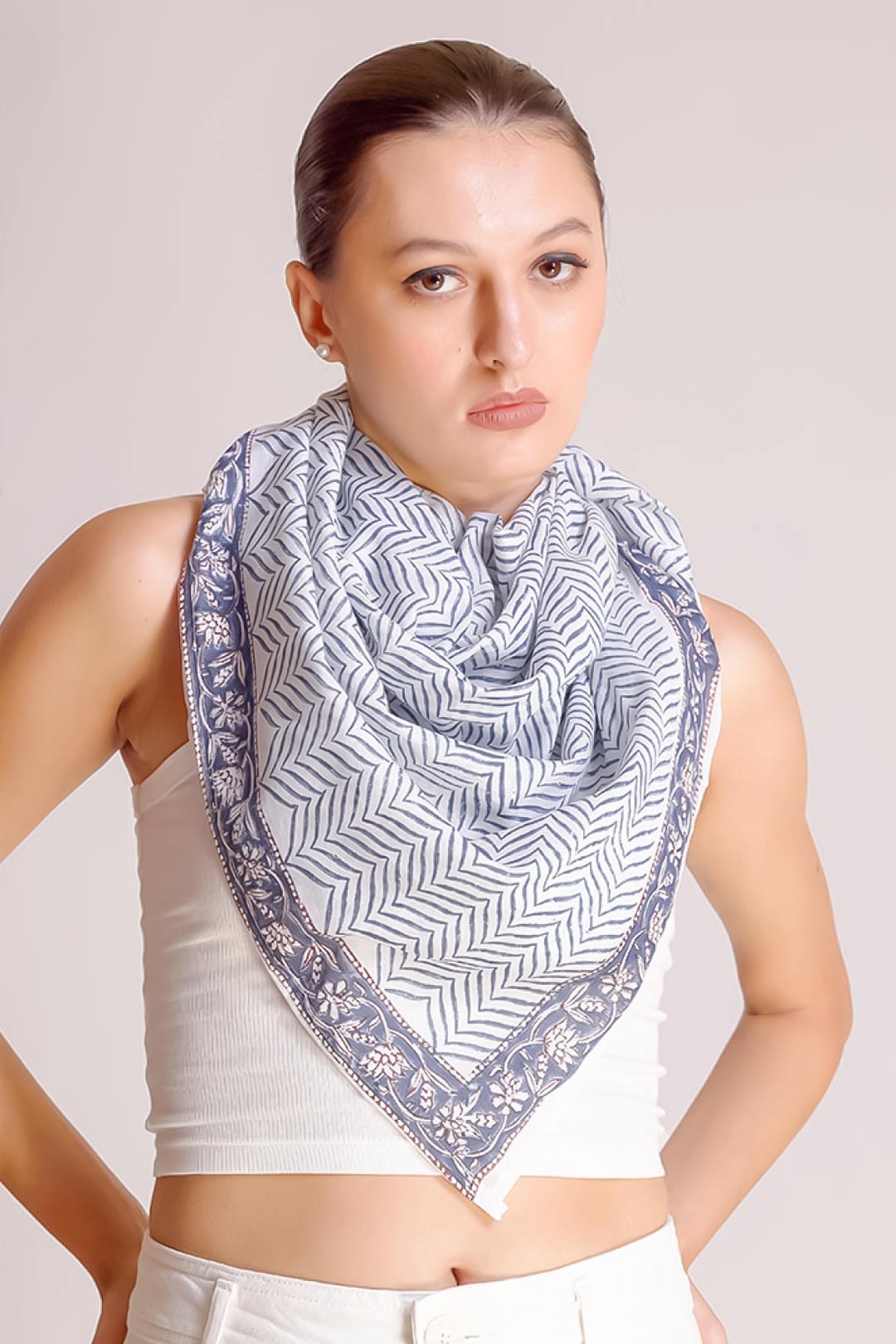 Soraya Blue & White Abstract Print Scarf