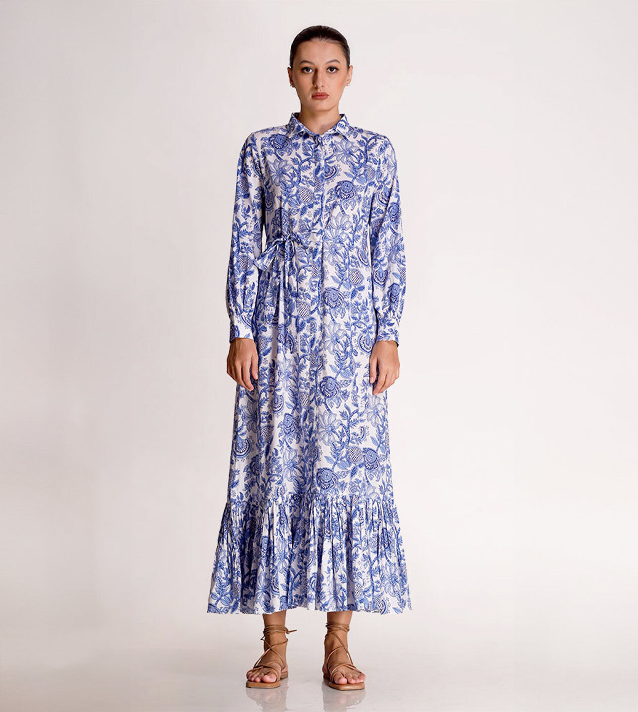 Linda - Porcelain Print Shirt Maxi Dress